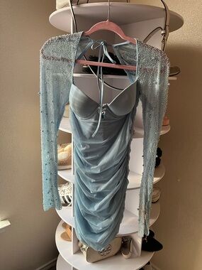 Oh Polly St Germain Baby Blue Mini Dress with Beaded Shrug